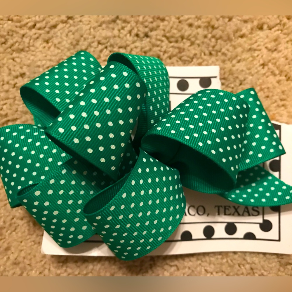 I’m Yours Hair Bow Emerald Green With White Polka Dots